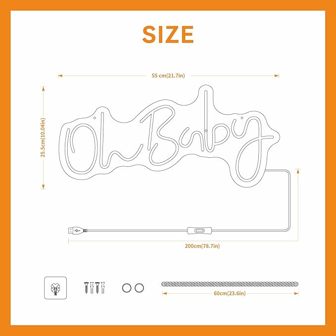 Oh Baby Sign for Wall Decor Led Neon Lights for Teen Bedroom Decor Art Light Up Letters Oh Baby Neon Neon Signs for All Party Room Decorations USB 5v 21.7x10 Inch (warm white)