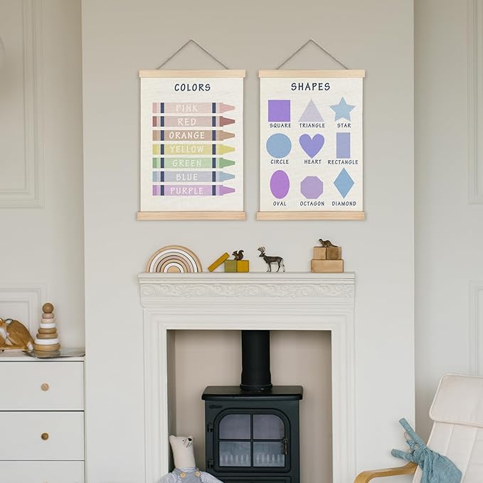Supwhd Shapes Colors Posters for Classroom Wall, Shapes Colors Learning Poster Hanger Frame Wall Decor for Classroom Nursery Kids Room Playroom Preschool Decor, 12x16 Set of 2（Blue）