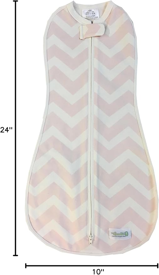Woombie Original Baby Swaddling Blanket - Self-Soothing, Cotton Baby Swaddle with Zipper - Wearable Newborn Blanket, Blush Chevron, 14-19 lbs