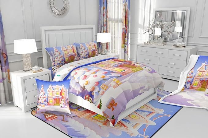Feelyou Xmas Comforter Cover Set for Kids Bedroom Bed Decor, Christmas Bedding Set King Size Soft Bedspread Cover
