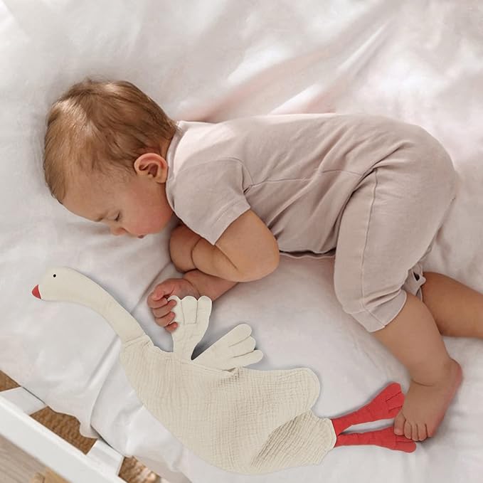 lulumoon Goose Security Blanket: Muslin Lovey for Babies Travel & Daycare - Skin-Friendly Snuggle Toy for Self-Soothe