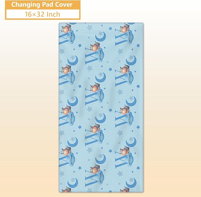 Custom Crib Bedding Set, 5 Pcs Personalized Name Baby Crib Sets for Newborns Infants Toddlers, Blue Hippo Nursery Bedding Set for Boys Girls, Double Layer Baby Bedding Sets Customized Gifts