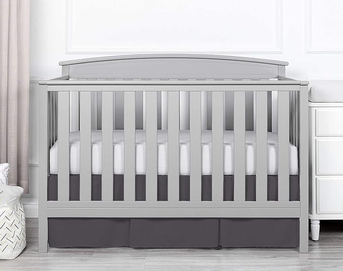 Box Pleated Crib Bed Skirt Premium 100% Cotton 800 Thread Count Nursery Crib Toddler Bedding Crib Bedskirt for Baby Boys or Baby Girls, (28" x 52") + 16" Drop Lenght - Dark Grey Solid