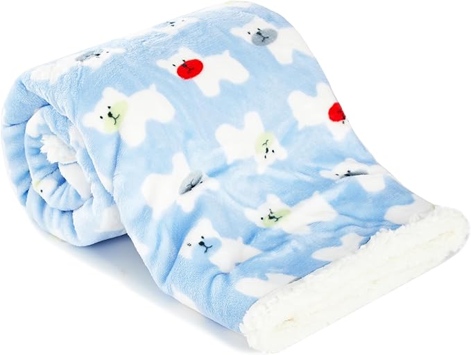 Flannel Baby Blanket Reversible Super Soft Blankets for Boys Girls Infant Newborn Sherpa Receiving Blankets for Crib Stroller Blue 30" x 40"