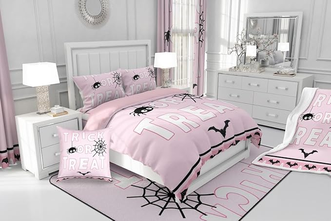 Erosebridal Happy Halloween Comforter Set King Size Spider Web Bedding Set Bat Ghost Quilt for Kids Boys Girls Teens Cartoon Style Bedding Comforter Sets with 2 Pillow Cases