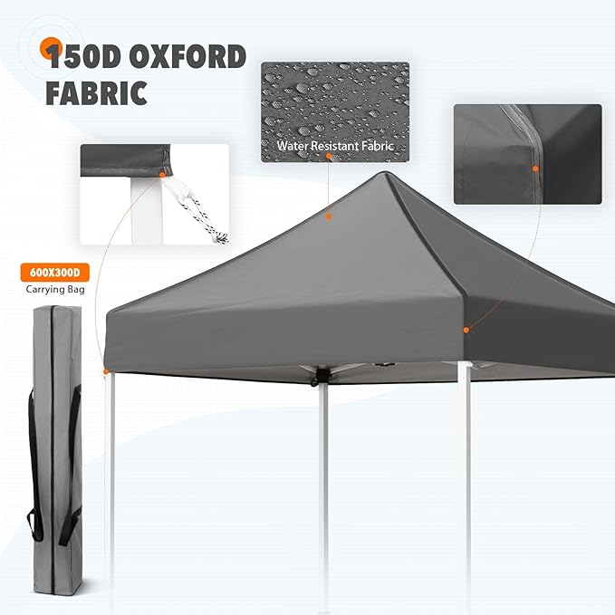 EAGLE PEAK 5x5 Pop Up Canopy Tent Instant Outdoor Canopy Easy Set-up Straight Leg Folding Shelter, Gray