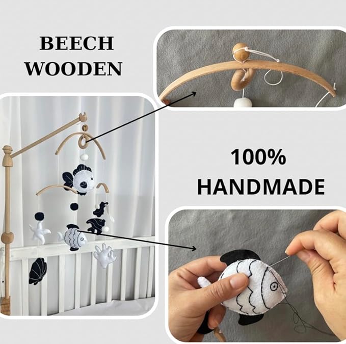 Montessori Baby Mobile – Handmade Black & White Fish Crib Mobile – Nursery Decor for Boys and Girls – Newborn Visual Development – Perfect Baby Shower Gift