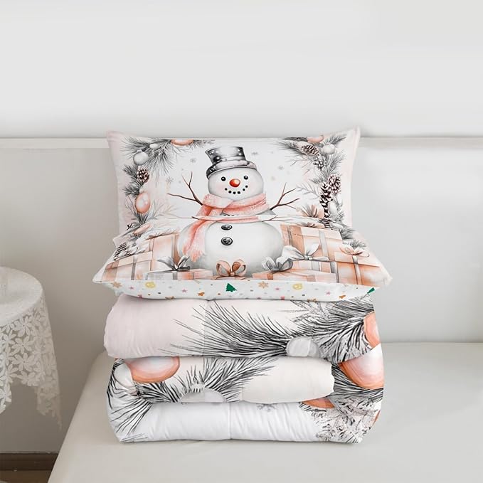 Feelyou Merry Christmas Comforter Set Queen Size Cute Snowman Bedding Set for Kids Boys Girls Duvet Quilt Snowflake Bedroom Decor Microfiber 3 Pcs with 2 Pillow Cases
