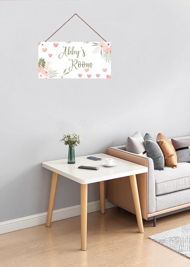 Personalized Sign Lovely Flowers Themed Girls Room Decor, Love Heart Sign, Custom Name Wall Decor Decorative Plate for Kids Room