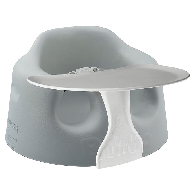 Bumbo Baby Floor Seat, Portable Infant Sit Up Activity & Eating Chair with Tray Accessory, Cool Grey - Feeding and Sitting Lounger for Babies and Infants Ages 3 to 12 Months