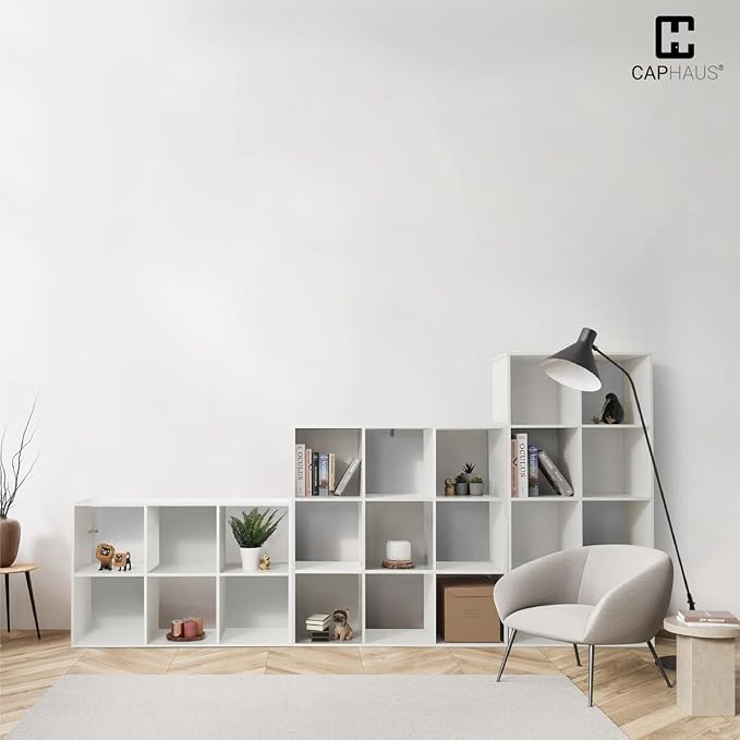 CAPHAUS 11-Inch Cube Storage Organizer Shelf, Home Storage Shelf Divider w/Back, 9-Cube Storage Bookcase, White