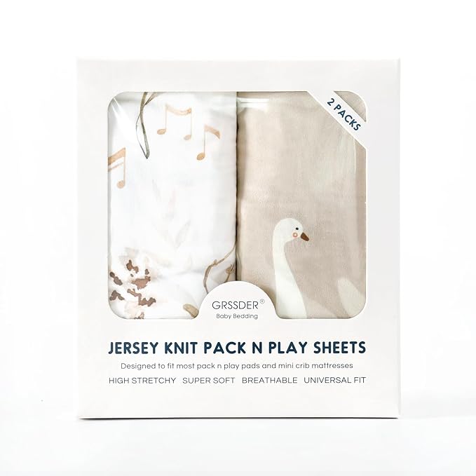 Stretchy Ultra Soft Jersey Knit Fitted Pack n Play Sheets 2 Pack, Portable/Mini Crib Sheets for Boys and Girls, Universal Fit for Pack N Plays Safe and Snug, Happy Farty