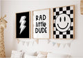 Boys Room Wall Art Decor Set of 3 Toddler Nursery Canvas Wall Art Baby Kids Wall Decor Black Checkered Smiley Poster Pictures Retro Playroom Rad Little Dud Art Prints for Bedroom 12x16 Inch Unframed