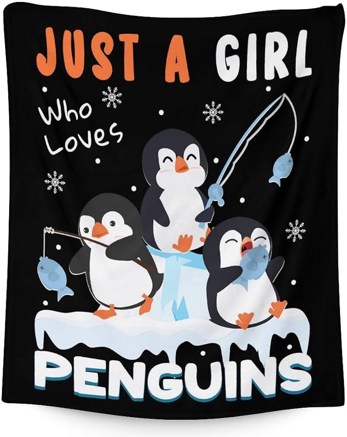 Penguin Blanket for Teen Girls - 50" x 60" Inches Cute Penguin Throw Blanket Gift - Black Soft Warm Throws for Couch, Bed & Travel