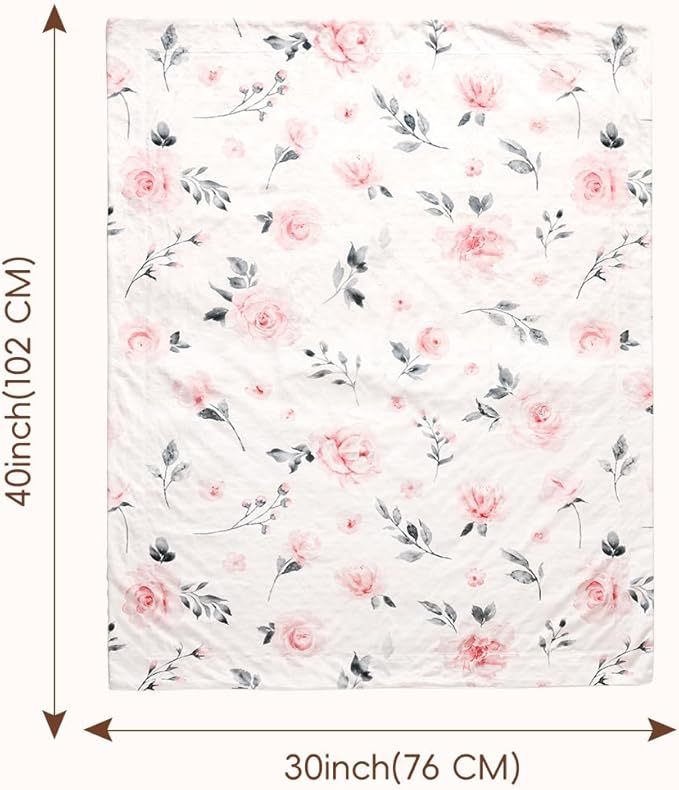 david's kids Micro Fleece Minky Baby Blanket for Girls with Double Layer and Soothing Raised Dots, Breathable and Soft Lightweight Receiving Blanket for Newborns, 30x40 Inches, Floral Flowers