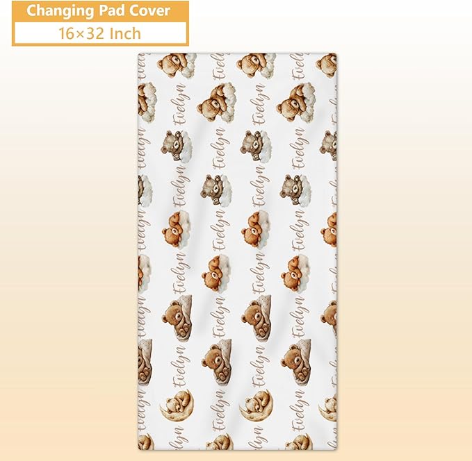 Personalized Baby Bedding Set, 5 Pcs Custom Baby Crib Sets with Name, Bear Toddler Bedding Set for Baby Boys Girls, Double Layer Nursery Flannel Bedding Set, Customized Gifts for Infants Kids