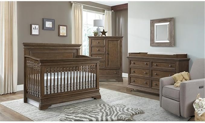Pemberly Row Traditional Wood Convertible Crib in Rosewood Brown