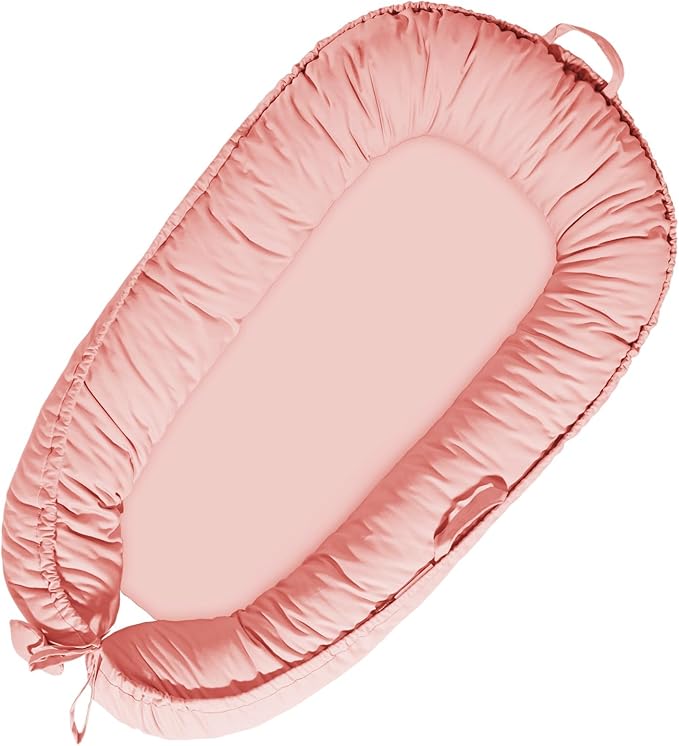 Baby Lounger - Baby Lounger for Newborn 0-24 Months, Soft Breathable Cotton Infant Lounger Cover, Portable Baby Nest for Travel, Newborn Essentials for Baby Girl (Pink)