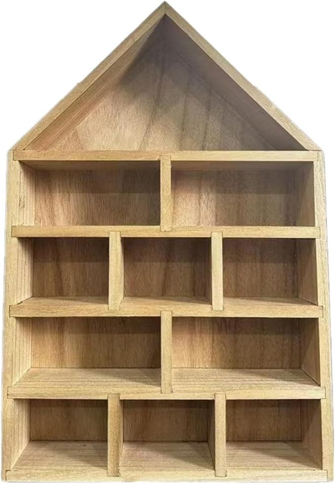 Wooden Outline Box Display Shelf, Wall-Mounted Organizer for Home Decor, House-Shaped Storage Shelving, Multi-Compartment Wood Shelf for Living Room, Bedroom, Office
