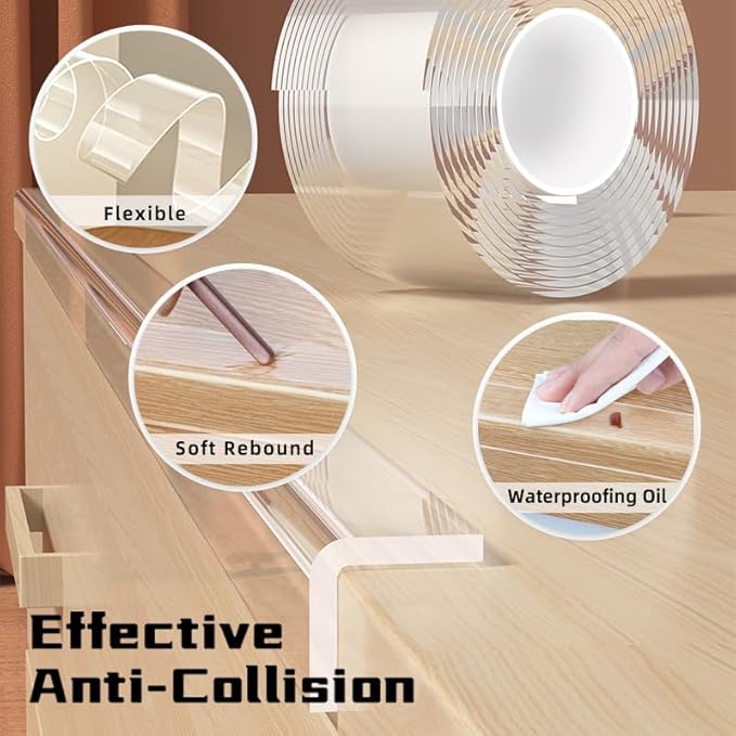 0.8 in x 9.84 FT,3 Pack Clear Soft Corner Protectors for Furniture Strip,Sharp Edge & Table Bumper,Window Edge,Wall Protector, Soft Corner Guards Safe for Proof,Table Corner Protectors in Family