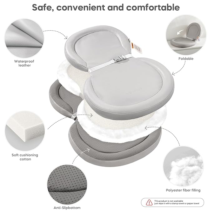 Baby Changing Pad with Waterproof & Wipe-Clean, Non-Slip Foldable PU Diaper Changing Pad, Adjustable Safety Belt, Changing Pad for Dresser, Changing Table,24"X16",Gray
