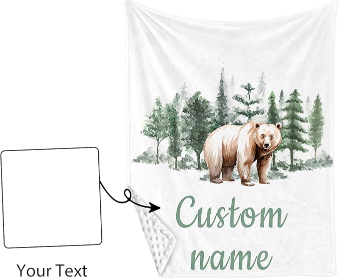 Custom Baby Crib Bedding Set,Personalized Name Brown Bear Theme Nursery Bed Set 4 Piece,Baby Blanket Fitted Sheet Nursery Rug Wall Art Set,Custom Room Decor Idea Gift for Newborns Boys Girls