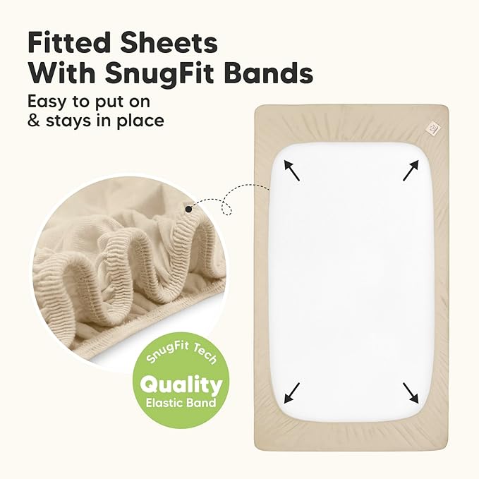 2-Pack Waterproof Baby Crib Sheets for Boys, Girls - 52x28 Viscose Derived from Bamboo Toddler Bed Sheet Neutral, Fitted Crib Mattress Protector Cover for Baby Bedding, Soft & Gentle (Hedges)