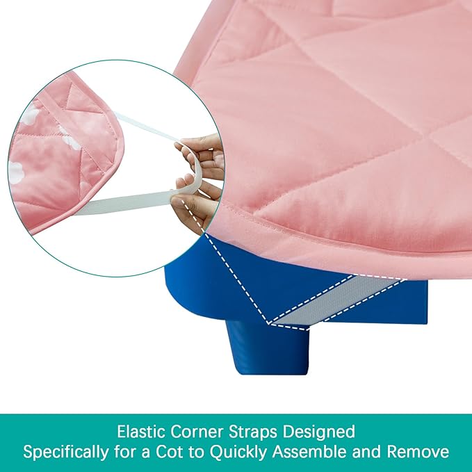 Biloban Toddler Nap Mat with Pillow and Blanket, Cot Nap Mats for Standard Daycare Preschool, Portable Sleeping Bag for Kids, Super Soft Cozy, Pink Cloud, 52" x 23"