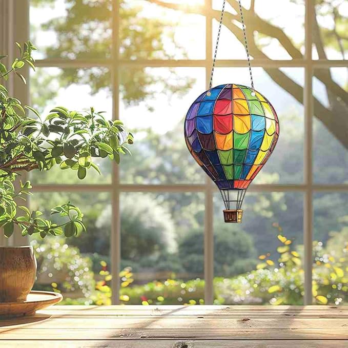 Rainbow Hot Air Balloon Ornaments Decor - Gifts for Hot Air Balloon Lovers - Home Wall Room Kitchen Decoration - Acrylic Ornament