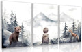 kilamino Neutral Woodland Wild Animal Wall Art, Cute Bear Fox Nursery Wall Decor, Adventure Boy Poster Prints, Vintage Forest Animal Canvas Paintings for Baby Room Classroom Playroom Framed 12"x16"x3