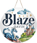 Personalized Wooden Name Signs for Nursery, Blue Dragon Sign for Baby Door Decor, Newborn Gifts for Boy, Boys Nursery Wall Bedroom Decorations, Mother's Day Gifts for New Mom Dad Gift