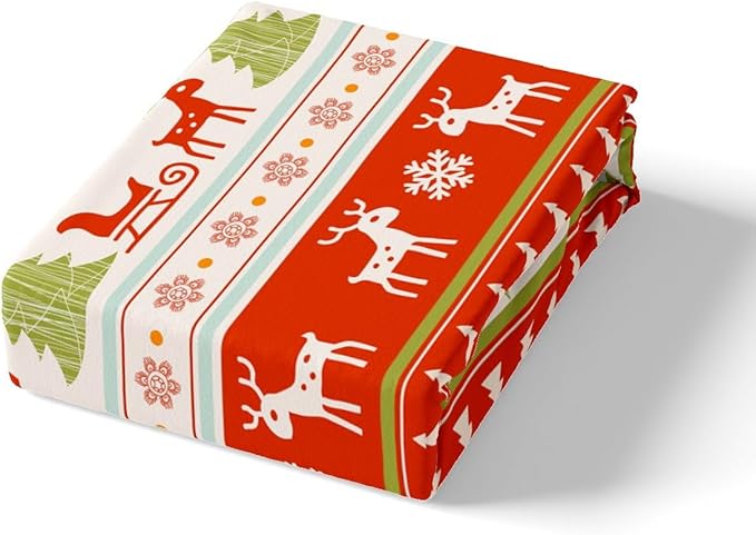 Manfei Xmas Duvet Cover Set King Size, Deer Snowflake Trees Santa Claus Comforter Cover with 2 Pillowcases, Christmas Theme Bedding Set 3pcs for Kids Boy Girls New Year Bedspread Cover,No Comforter