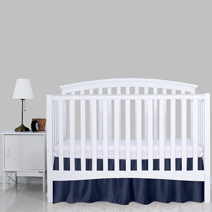 Navy Blue Crib Bed Skirt 28" x 52" with 14" Drop - Dust Ruffle Crib Skirt with Split Corners - Soft Nursery Standard Crib Toddler Bedding Skirt for Baby Boys or Girls