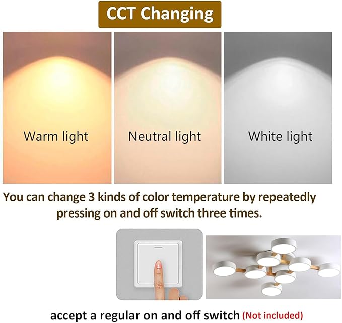 LED Flush Mount Ceiling Light Fixture with 3000K/4000K/6000K Temperatures Selectable,44Inch 96W Chandelier Modern Wood Ceiling Lamp for Bedroom Kitchen, 8-Lights Indoor Lighting White Pendant Light