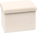 PINPLUS Storage Ottoman Cube Ottoman Foot Rest,Small Foldable Portable Boucle Upholstered Sherpa Ottomans, Faux Teddy Fur, White 16.5"x12.6"x12.6"