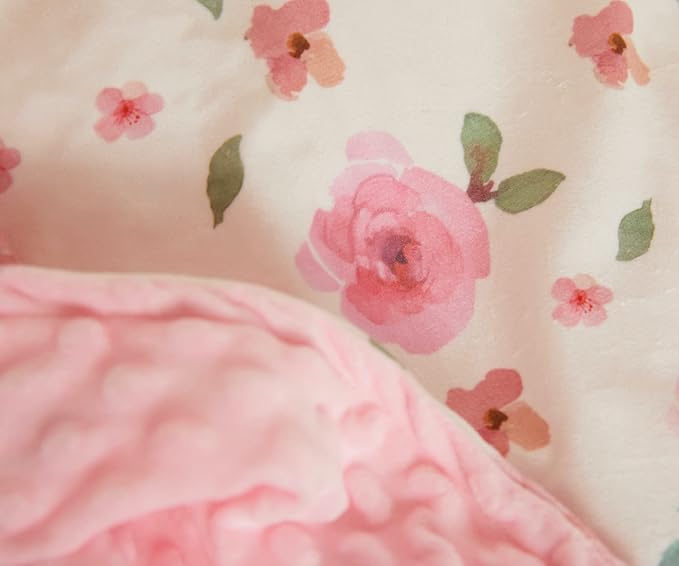 Baby Minky Blanket - Double Layer Soft Plush, Toddler to Newborn, Pink Floral, 30 X 40 inches