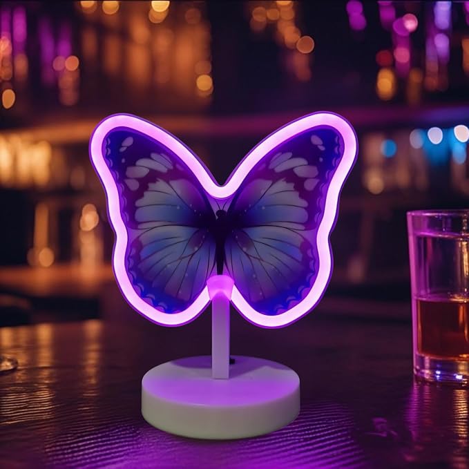Purple Butterfly Neon Sign - USB/Battery with Button, Girls Bedside Lamp, Birthday Gift for Teen Butterfly LED Neon Sign Night Lights Purple Fairy Party Decor Instagram Photo Prop Girls Room Decor