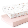 GRSSDER Stretch Ultra Soft Jersey Knit Changing Pad Cover Set 2 Pack, Change Table Pad Covers Fit 32"/34" x 16" Pads Safe and Snug, Pink Rose Print