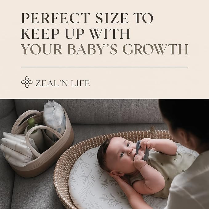 ZEAL'N LIFE Seagrass Baby Changing Basket, Diaper Basket, Baby Towel & Baby Changing Pad and Waterpoof Cover, Premium Handmade Seagrass, Moses Baskets for Newborn (Light Brown)