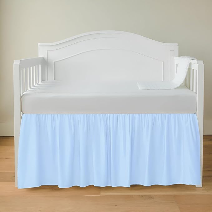 Luxury Crib Bed Skirt 28" x 52" with 14 Inch Drop Soft & Breathable Dust Ruffle Fits Standard Crib and Toddler Bed Nursery Microfiber Fabric Ruffle Bed Skirt for Baby Boys or Girls Light Blue Solid