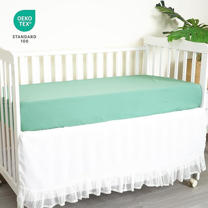 david's kids Waterproof Crib Sheets Fitted 2 Pack, Ultra Soft Breathable Crib Mattress Protector for Boys Girls Neutral, Fit Standard Crib Mattress and Toddler Mattresses, White & Sage Green