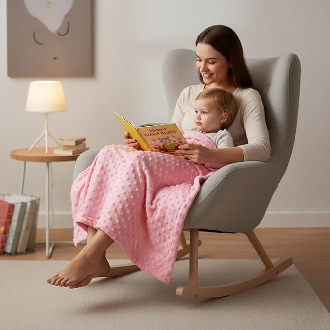 Threadart Minky Baby Blanket, 28" x 38", Light Pink Double-Sided Smooth + Dot, Ultra Soft, Newborn and Toddler, Machine Washable