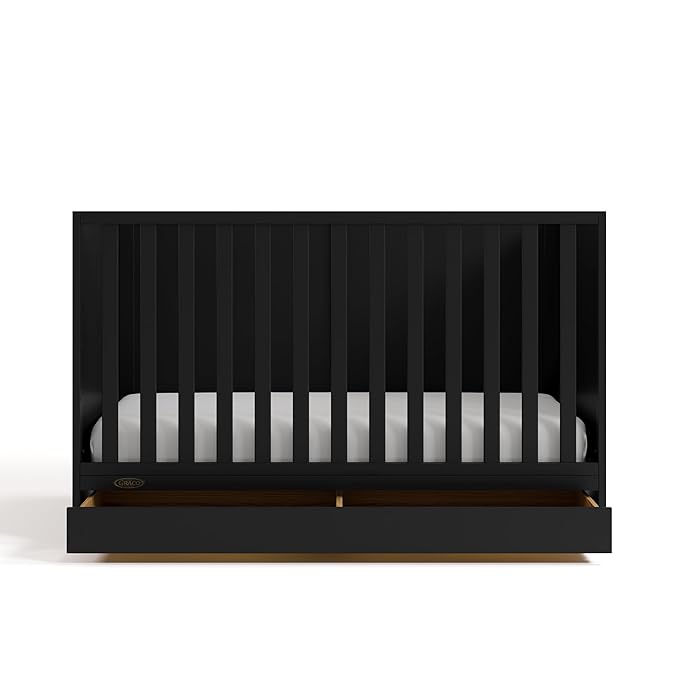 Graco Theo Convertible Crib with Storage Drawer (Black) – GREENGUARD Gold Certified with Drawer, Converts to Toddler Bed, Fits Standard Crib Mattress