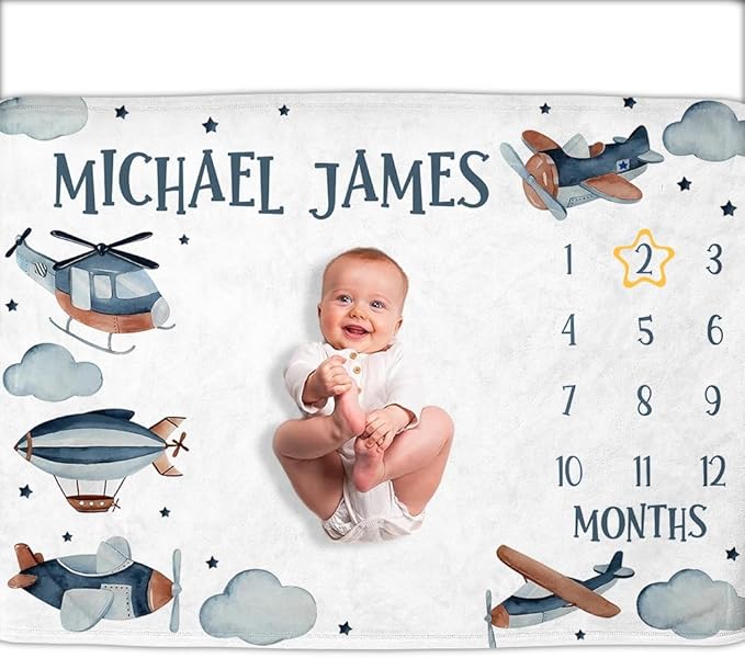 OLIVE OLIVIA Personalized Monthly Baby Milestone Blanket, Baby Months Blanket, Perfect Custom Newborn Gifts,50"x60"