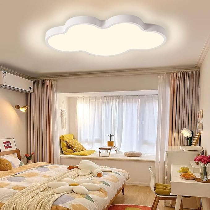 LED Ceiling Light Fixture,Modern Cloud Shape Recessed Ceiling Lights, Dimmable Light,Close to The Ceiling Lighting Flush Mount Living Room Bedroom,3000K-6000K (White, 27inch)