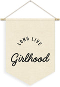 Girls Room Decor, Long Live Girlhood Linen Canvas Banner, Minimalist Girl Nursery Wall Hanging Pennant Flag Banner for Girl Toddler Kids Room Bedroom Dorm Decor, 15x11in