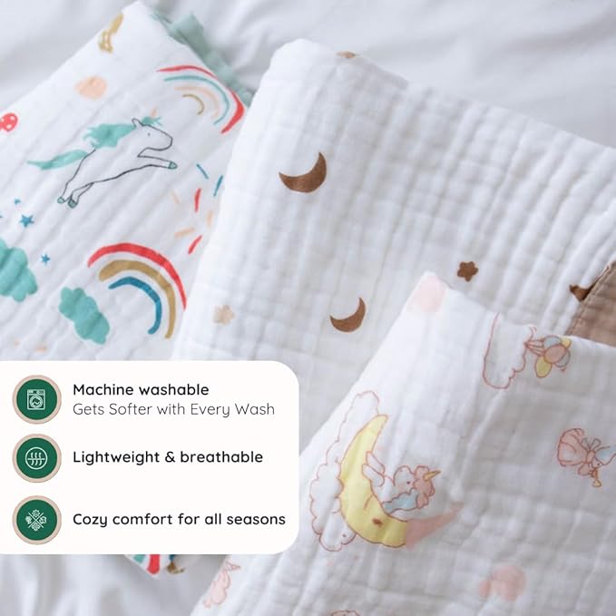 100% Cotton Muslin Baby Blanket | Soft & Breathable 6-Layer Swaddle & Receiving Blanket | Lightweight Quilt for Newborns I Hopping Cosmic