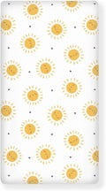 Suns Hearts Fitted Crib Sheet for Boys Girls Yellow Sun and Little Heart Baby Sheet for Standard Crib and Toddler Cute Sunshine Nursery Bed Mattress Sheets 28"x52"