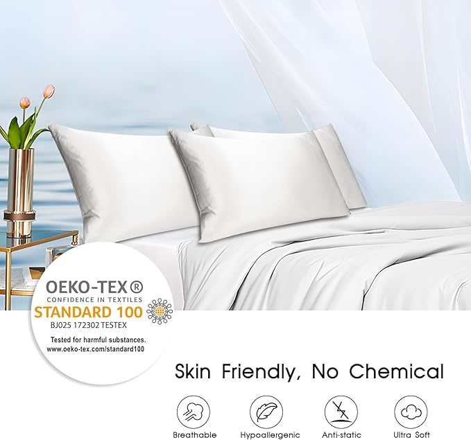 100% Mulberry Silk Pillowcase with Hidden Zipper,Both Sides Pure Silk Breathable Pillow Case for Hair and Skin,19 Momme Grade 6A,1pc,Ivory White,Queen Size 20x30 Inches