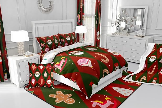 Feelyou Merry Christmas Bedding Set Soft for Boys Girls, Santa Claus Comforter Set Full Size Xmas Tree Nutcracker soldier Duvet Quilt Microfiber Gingerbread Man Bedroom Decor 3 Pcs with 2 Pillow Cases